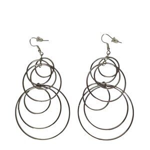 Silver Tone Hoop Chain Link Dangle Earrings Costume Jewelry
